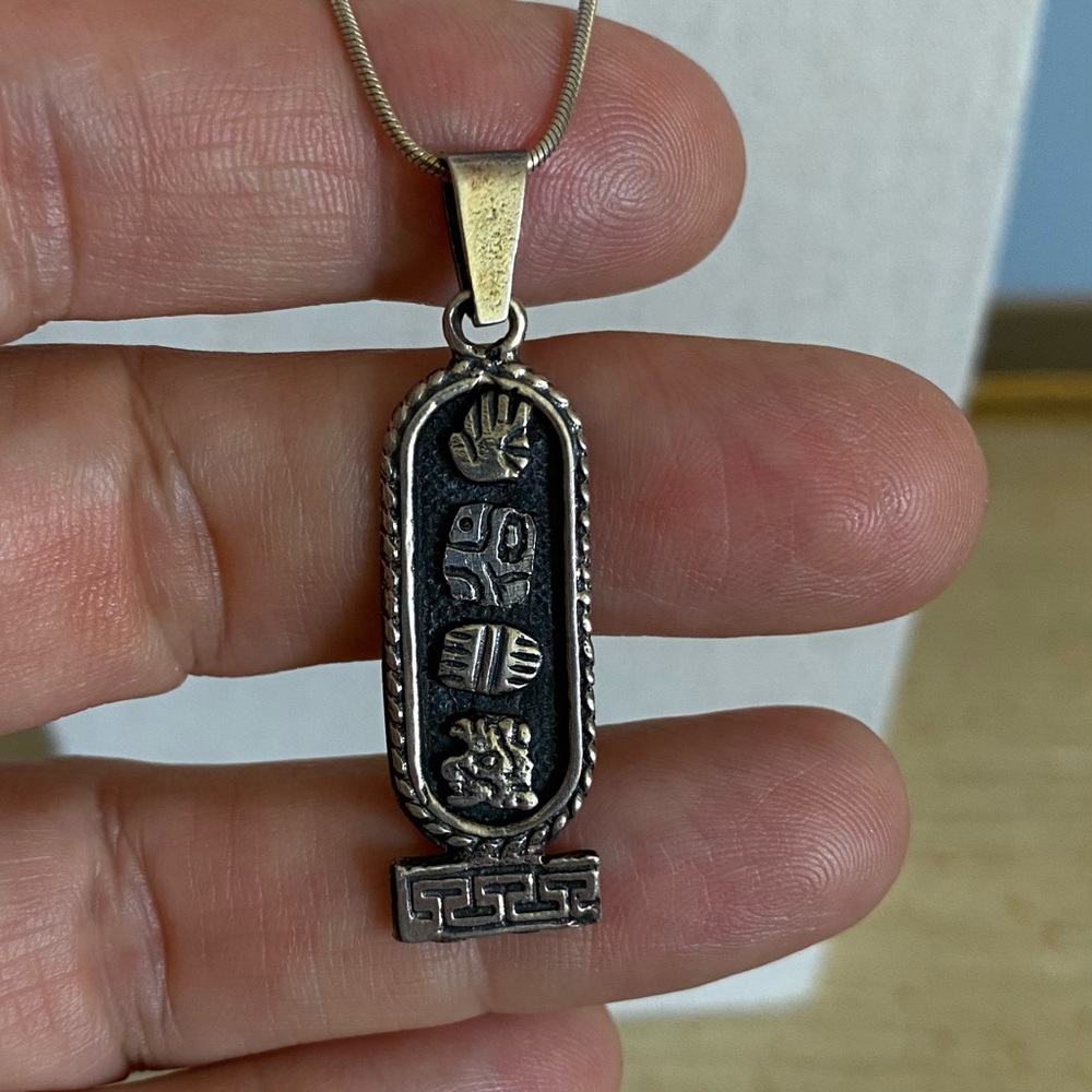 Sterling Silver “Oro Maya"/Mayan Cartouche Pendant & 18” Sterling Chain Necklace